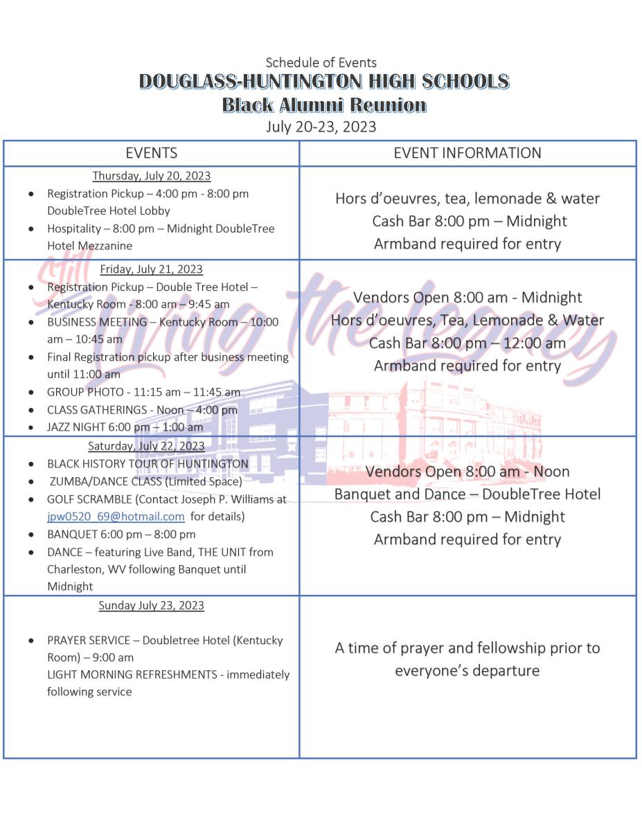2023 Reunion Schedule DouglassHHS Black Alumni